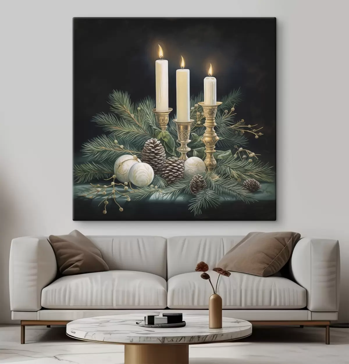 Wandbilder Neujahrsarrangement, Tanne und Kerzen s46963