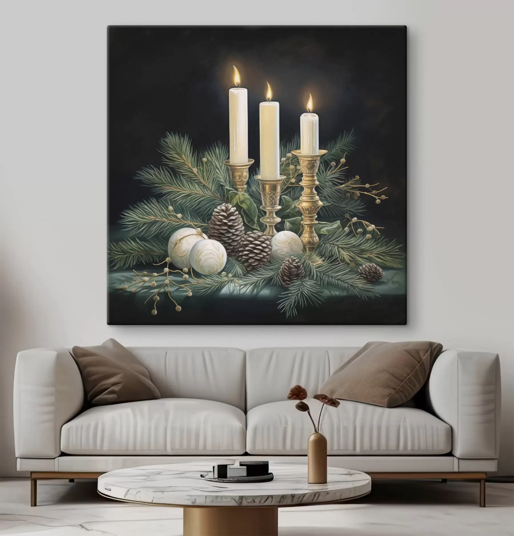 Wandbilder Neujahrsarrangement, Tanne und Kerzen s46963