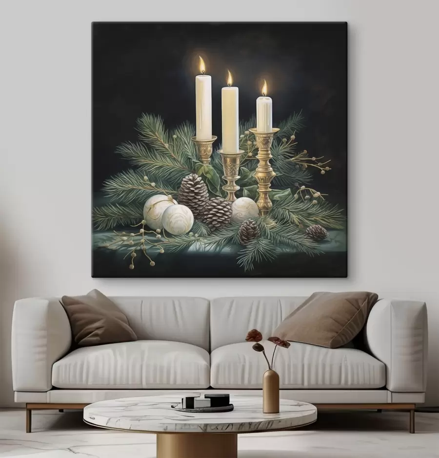 Wandbilder Neujahrsarrangement, Tanne und Kerzen s46963