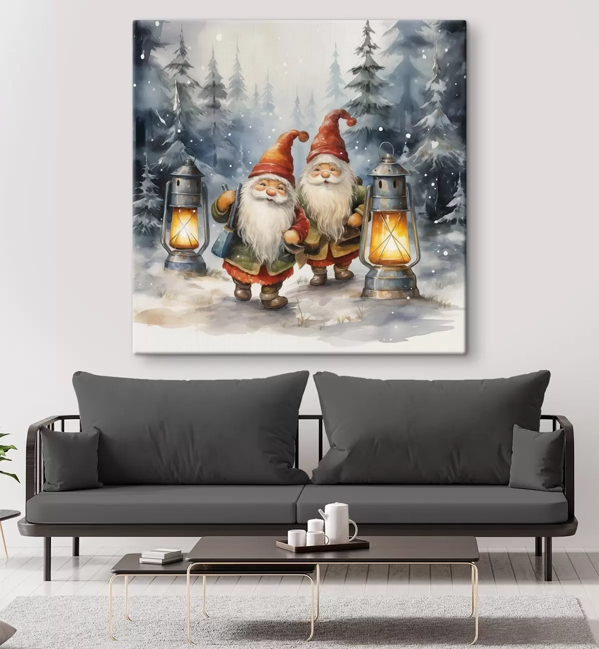 Wandbilder Neujahrszwerge, Aquarellimitation s46970