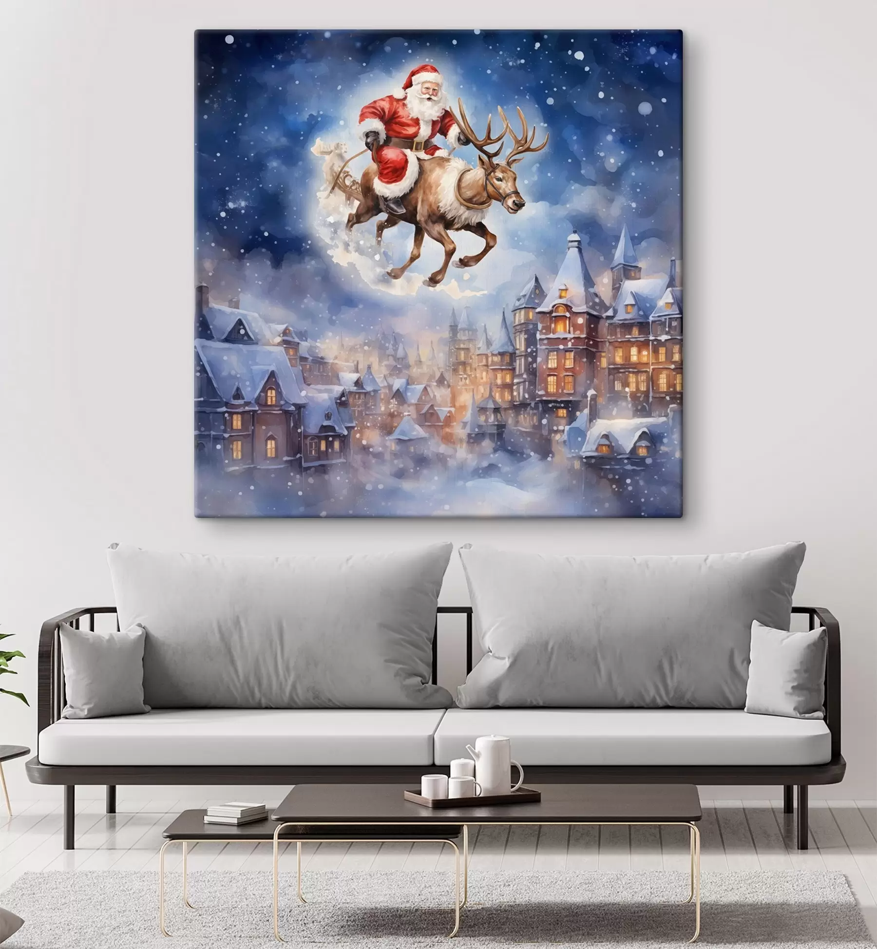 Wandbilder Märchenhaftes Neujahr, Weihnachtsmann auf einem Schlitten s46972