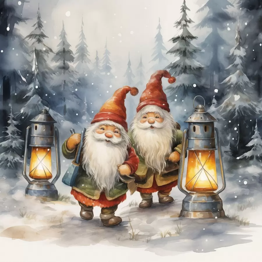 Fototapete Neujahrszwerge, Aquarellimitation f46970