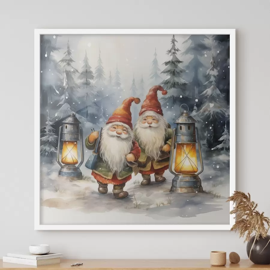 Fototapete Neujahrszwerge, Aquarellimitation f46970