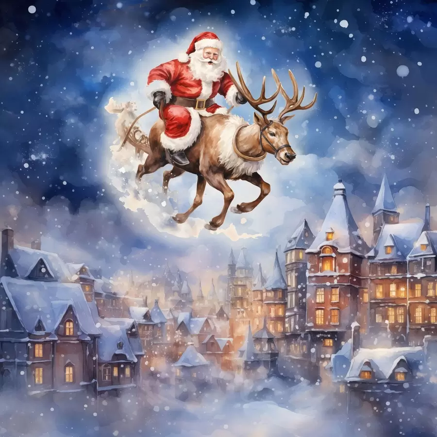 Fototapete Märchenhaftes Neujahr, Weihnachtsmann auf einem Schlitten f46972