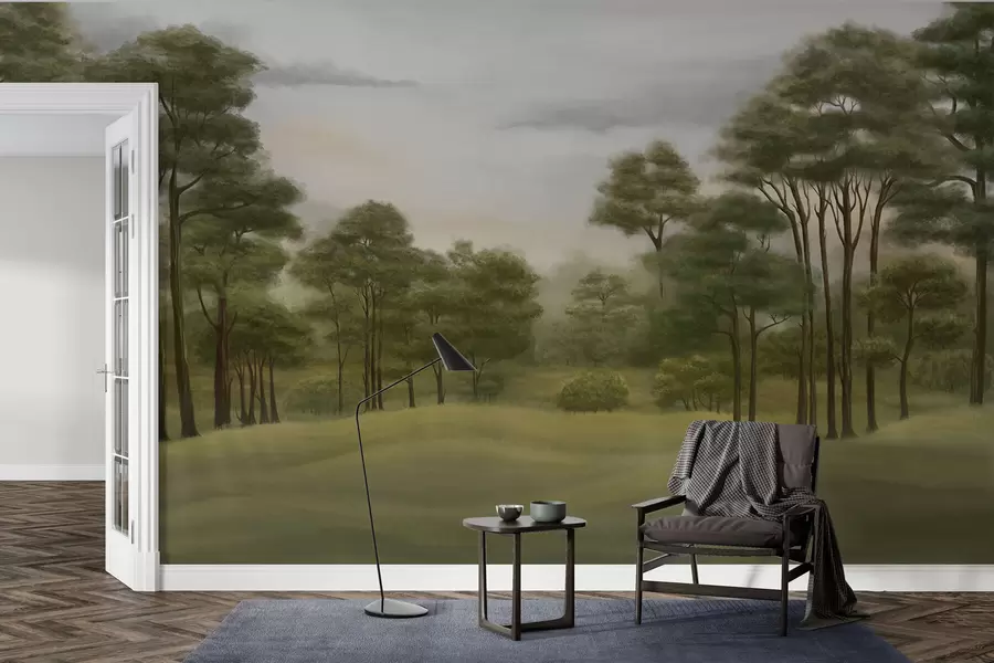 Fototapete Ruhige Waldlandschaft in sanften Farbtönen w02193