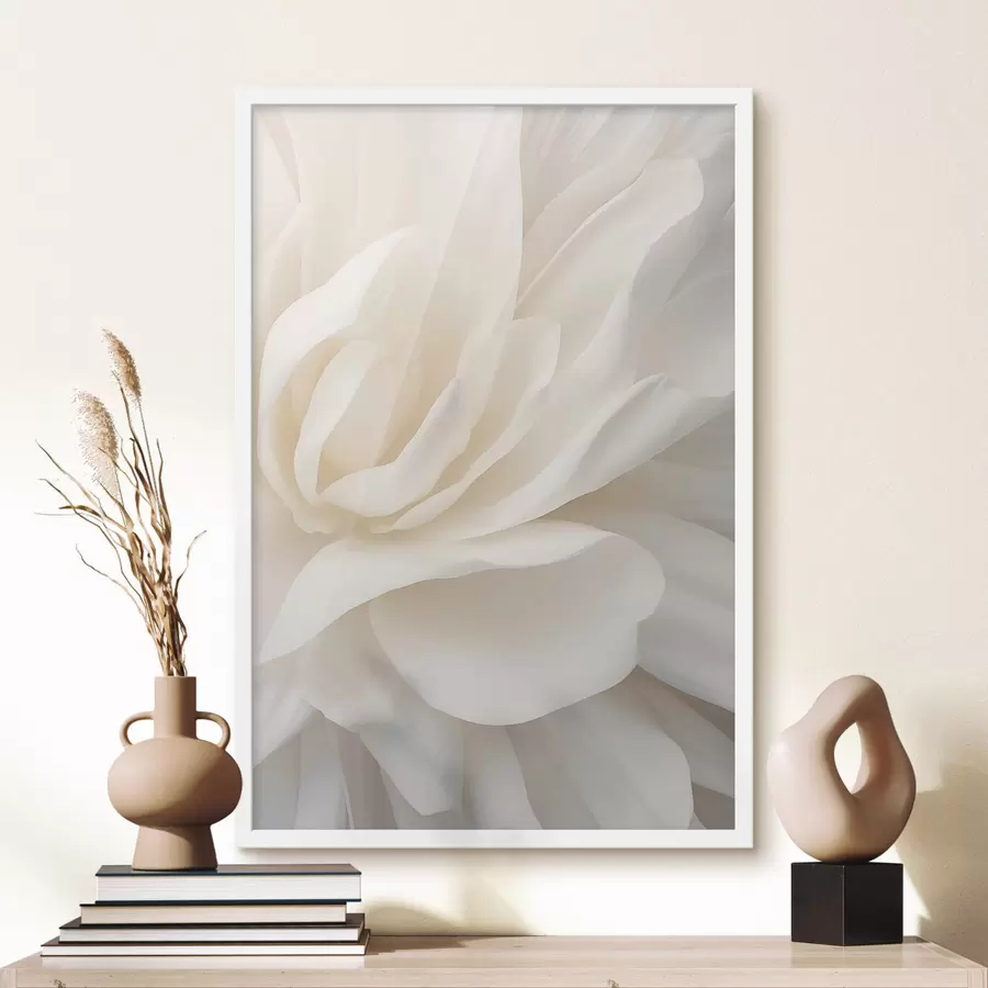 Fototapete Abstrakte weiße Blume mit zarten, geschichteten Blütenblättern, minimalistische Kunst f47024