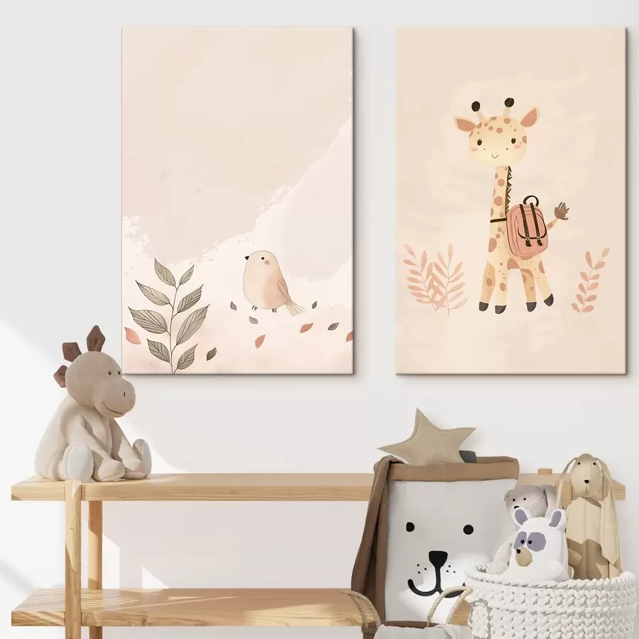 Wandbilder Giraffe und Vogel m01148