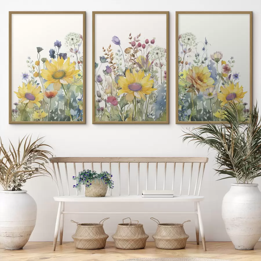 Fototapete Bunte Sommer-Aquarell-Wildblumen d00333