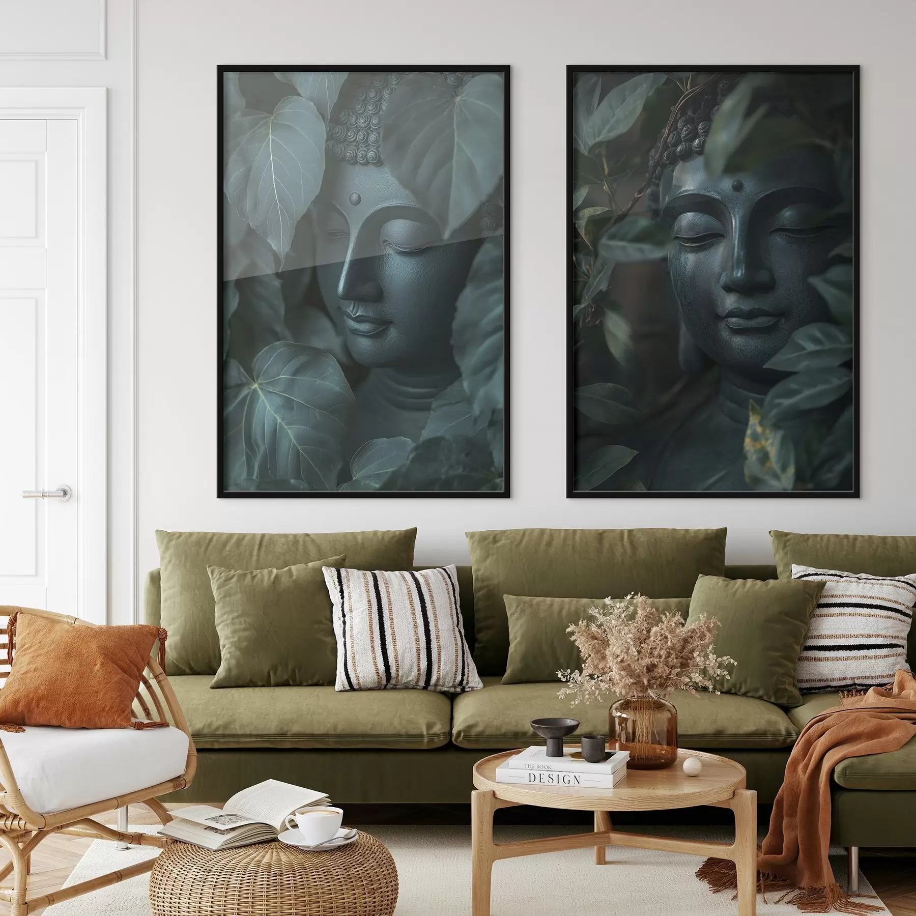 Fototapete Meditativer Buddha in den grünen Blättern, Buddhismus, tropisch, Realismus d00447