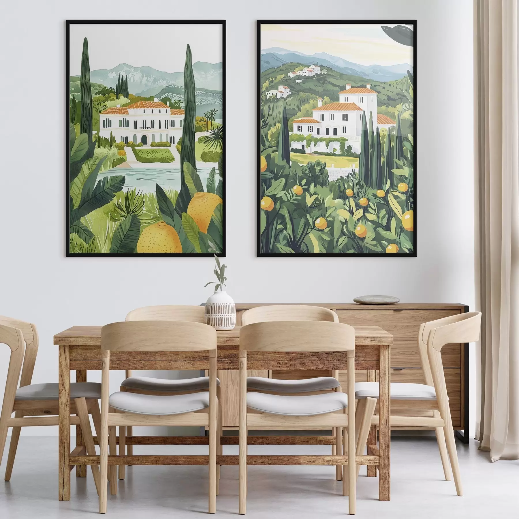 Fototapete Mediterrane Landschaften mit Bäumen und Häusern, Meeresküste, Spanien d00450