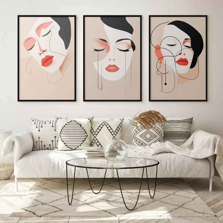 Fototapete Harmonie, drei Gesichter, leuchtende Farben d00454