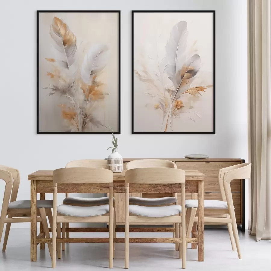 Fototapete Abstrakte Federn, umgeben von beigen und braunen Federn, weich und zart, auf hellbeigem Hintergrund d01016