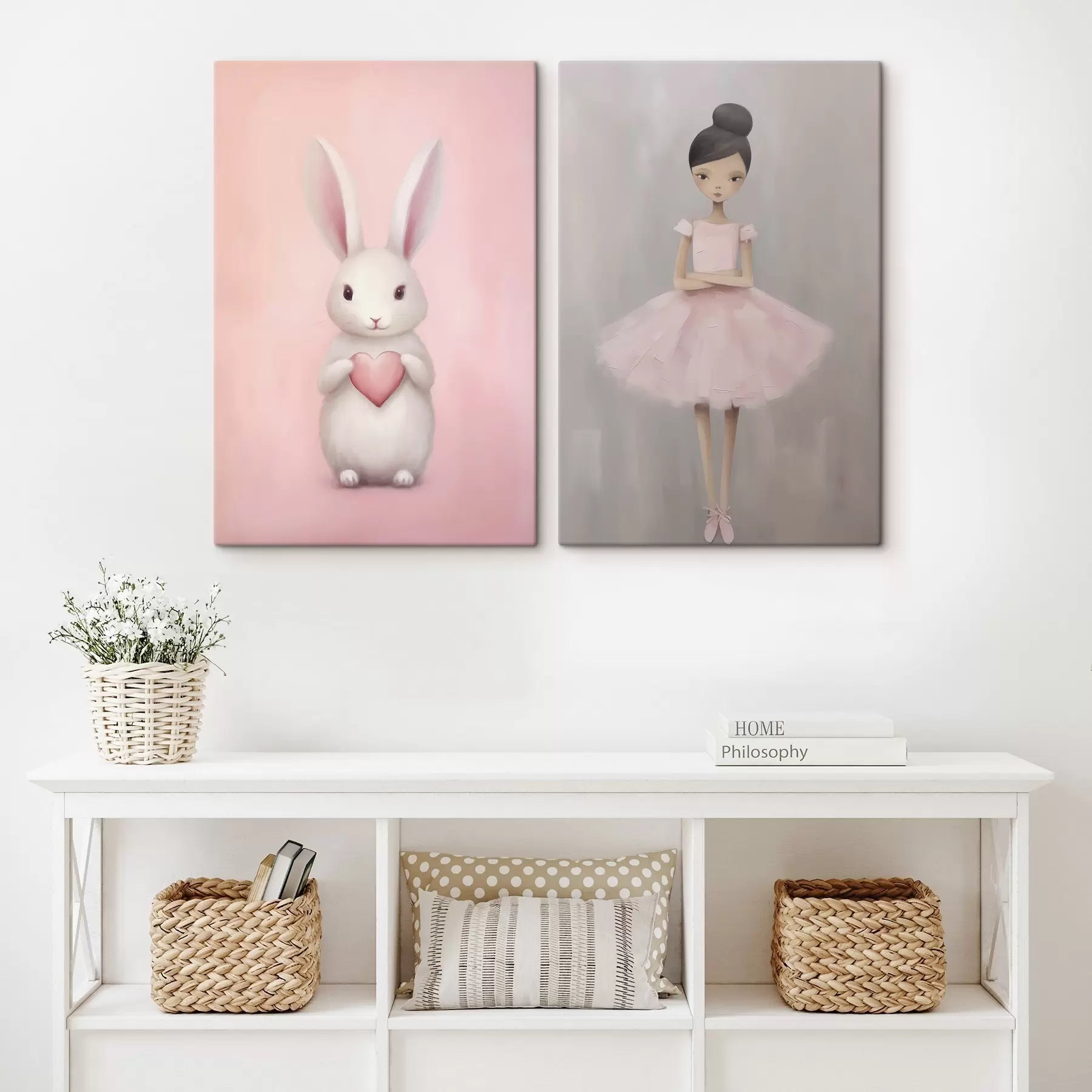 Wandbilder Hase mit Herz und Ballerina m01157