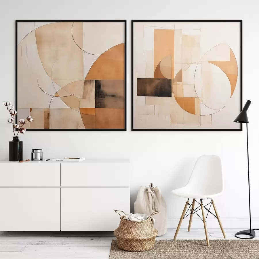 Fototapete Moderne Abstraktion mit Kreisen und Linien in Kaffee-mit-Milch-Farben d00898