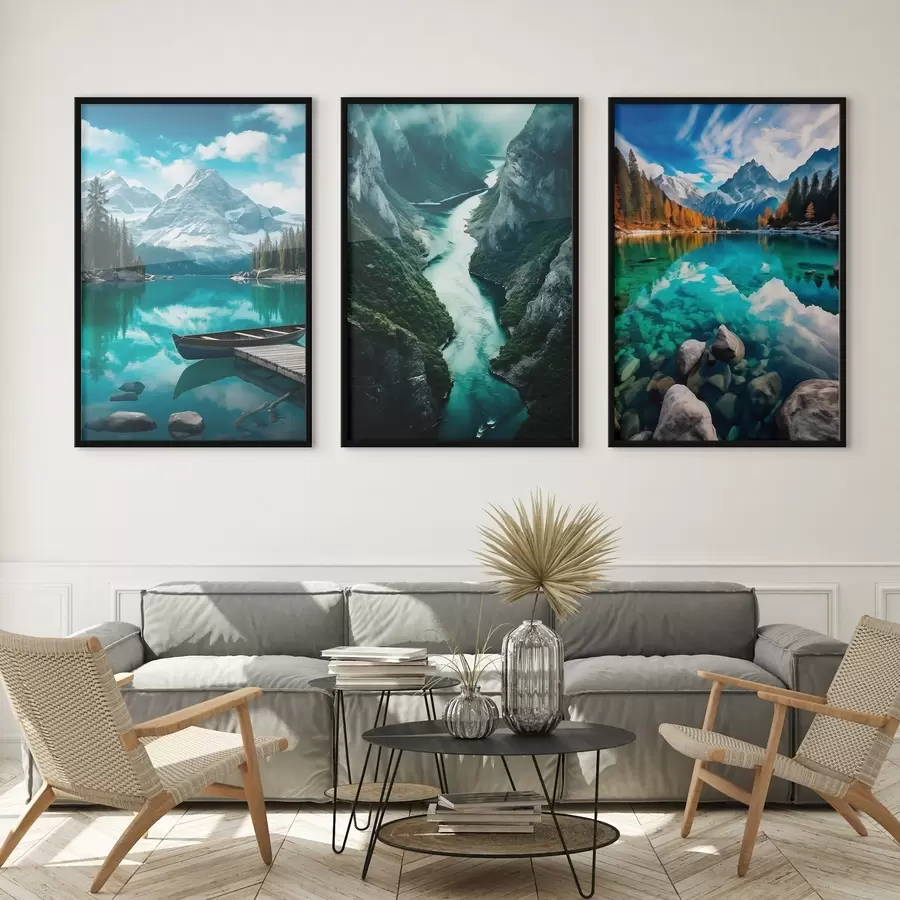 Fototapete Alpenseen und Fjordaussichten in kühlen Blaugrüntönen d00961