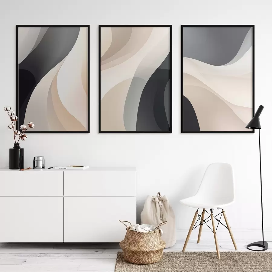 Fototapete Minimale fließende Kurven in Creme, Taupe und Schwarz d00962