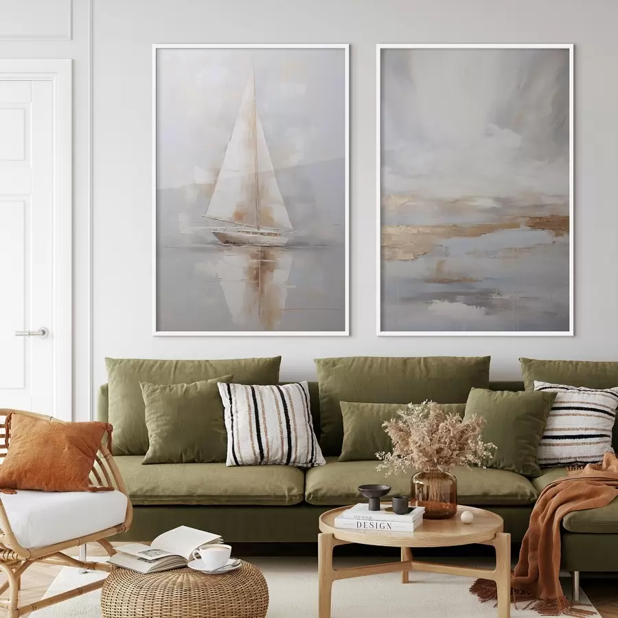 Fototapete Segelboot und abstrakte Komposition, Nachahmung eines Gemäldes d00999