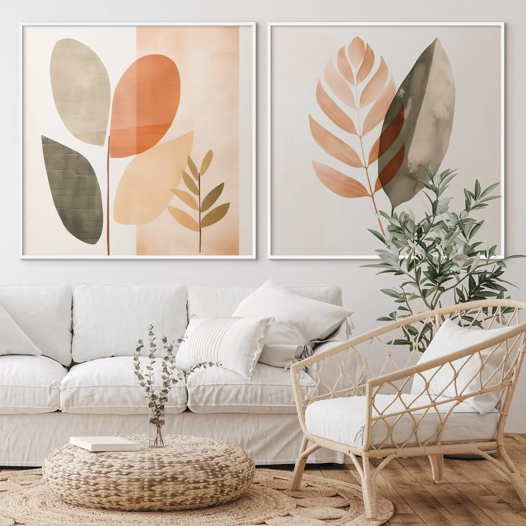 Fototapete Diptychon mit botanischen Motiven in Pastelltönen d00983