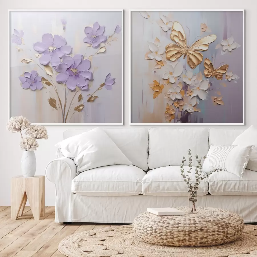 Fototapete Schmetterlinge und Blumen Imitationsmalerei d01046