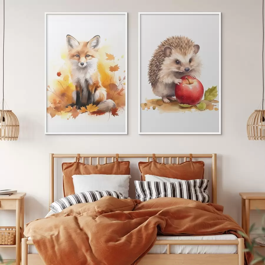 Fototapete Fuchs und Igel, Aquarellimitation d01050