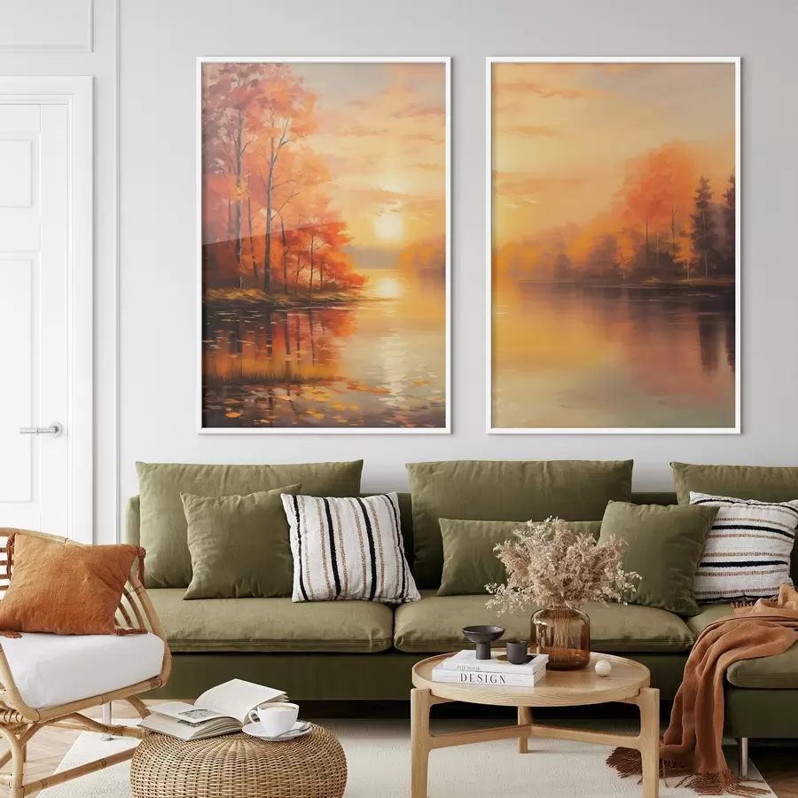 Fototapete Herbstwald vor dem Sonnenuntergang d01051