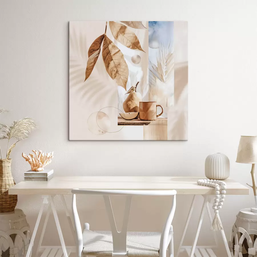 Wandbilder Abstrakt mit Blättern, Birne und Tasse s47047