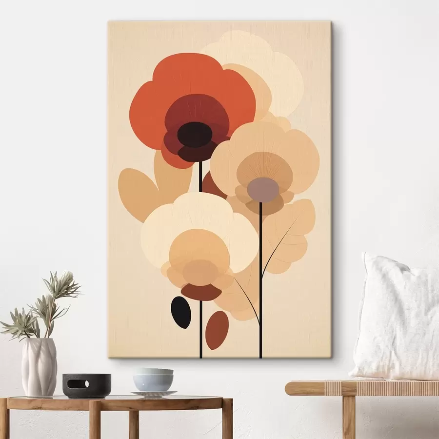 Wandbilder Abstrakte Blumen in einer warmen Beigetönung im minimalistischen Stil s46942