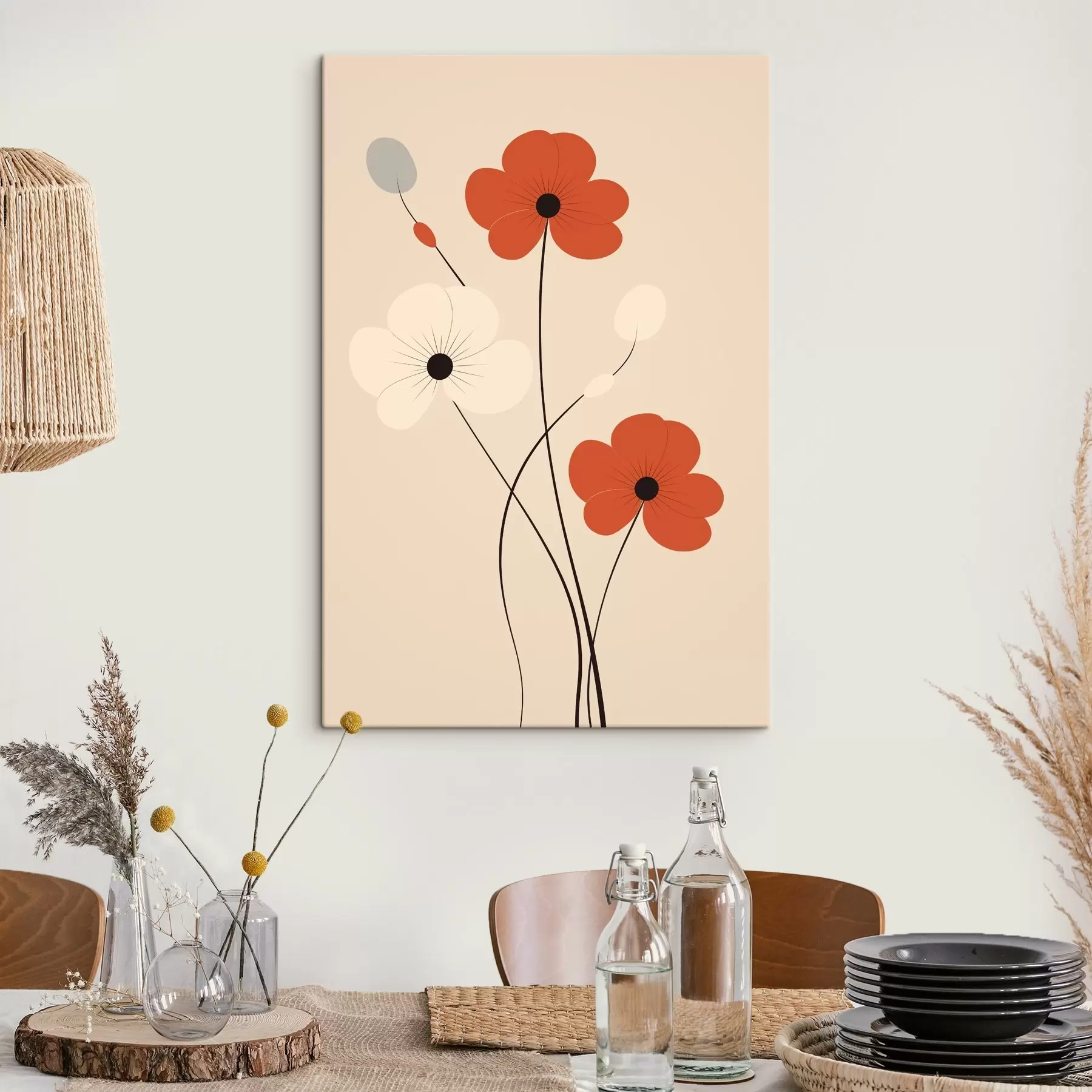 Fototapete Abstrakte Komposition mit dünnen Stielen und einfachen Formen im minimalistischen Stil s46943