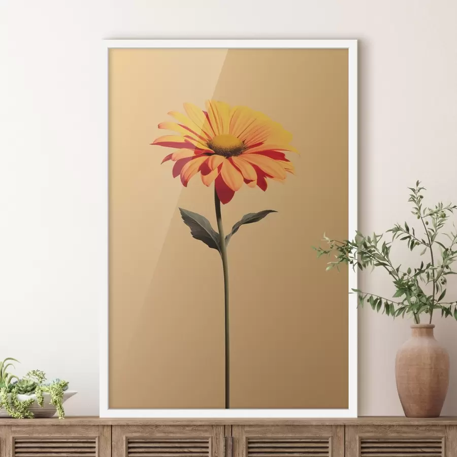 Fototapete Gerbera-Blume auf einfarbigem Hintergrund mit sanftem Licht in minimalistischem Stil f46928