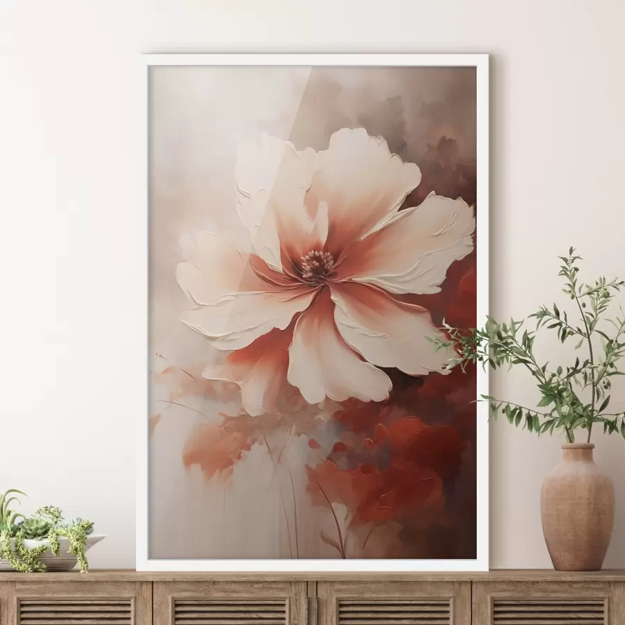 Fototapete Nahaufnahme einer weißen Korallenblume vor einem unscharfen Hintergrund im Stil eines Ölgemäldes f46939