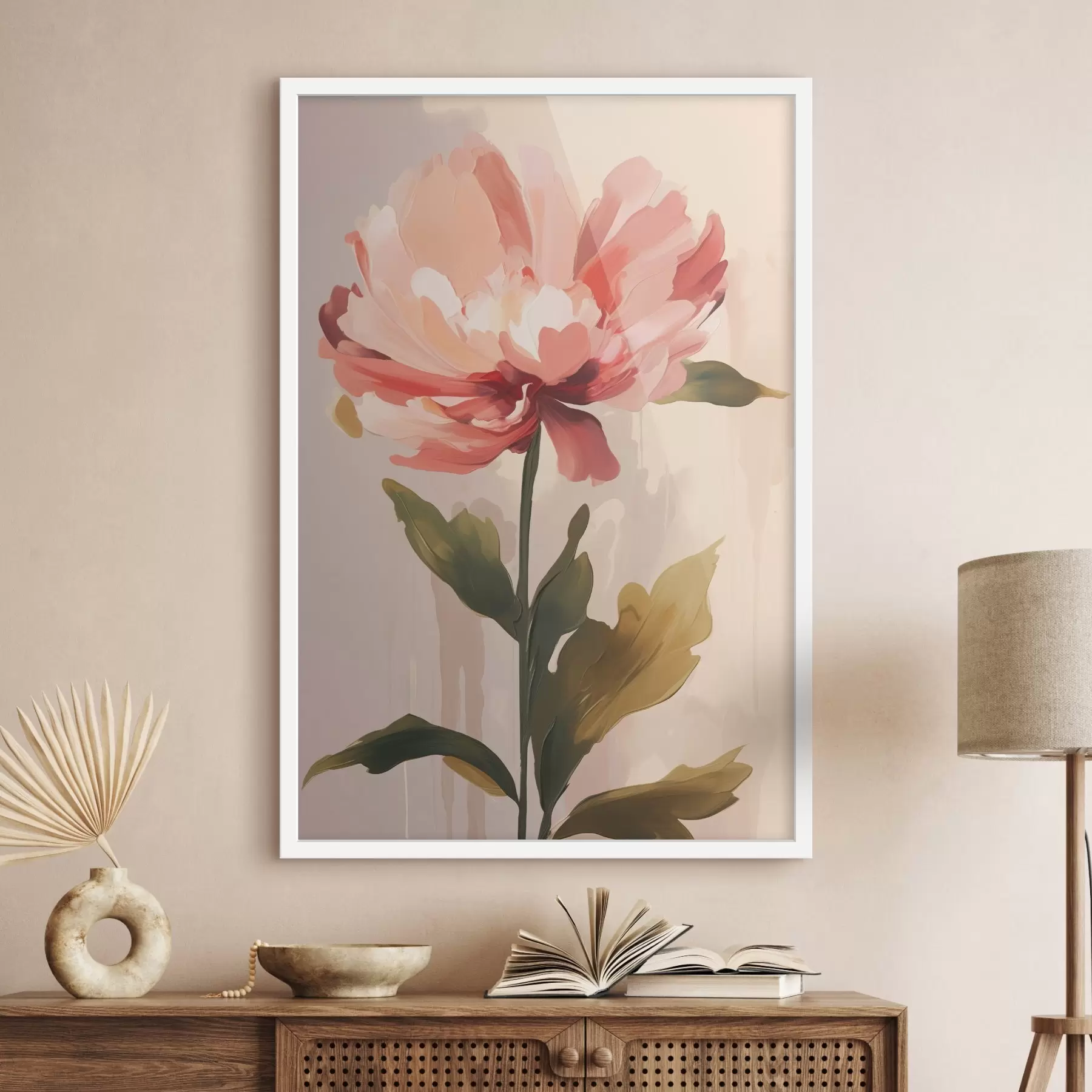 Fototapete Pfingstrose mit korallenrosa Blütenblättern im Stil moderner Kunstillustration f46948