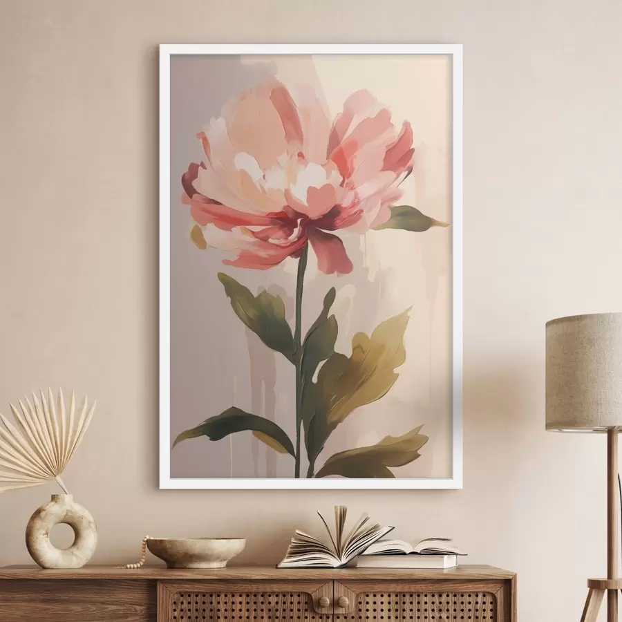 Fototapete Pfingstrose mit korallenrosa Blütenblättern im Stil moderner Kunstillustration f46948