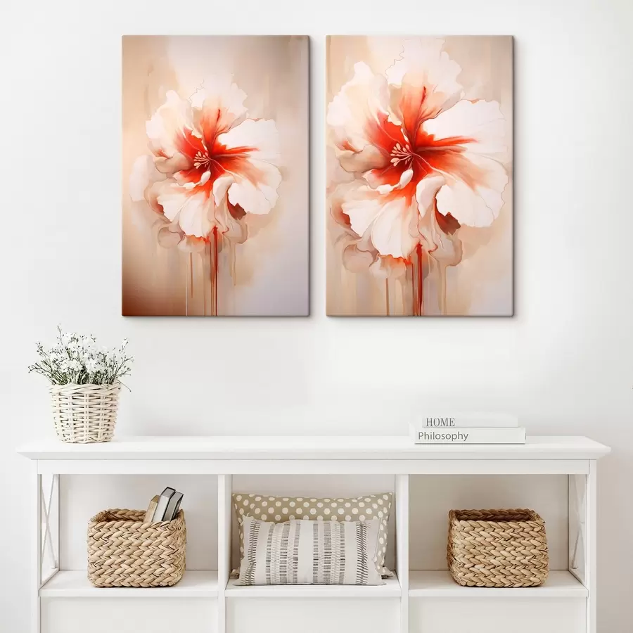 Wandbilder Weiße Korallenblütenblätter auf abstraktem Hintergrund, ruhige Komposition m01089