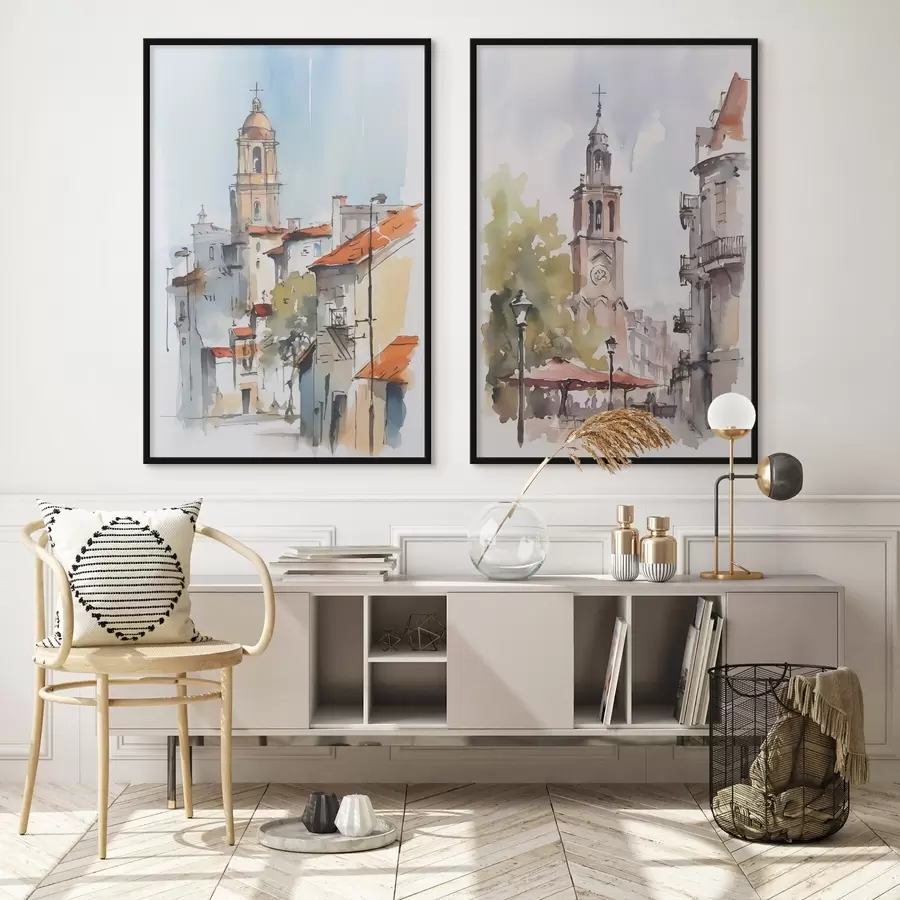 Fototapete Stadtlandschaft im Aquarellstil d00832