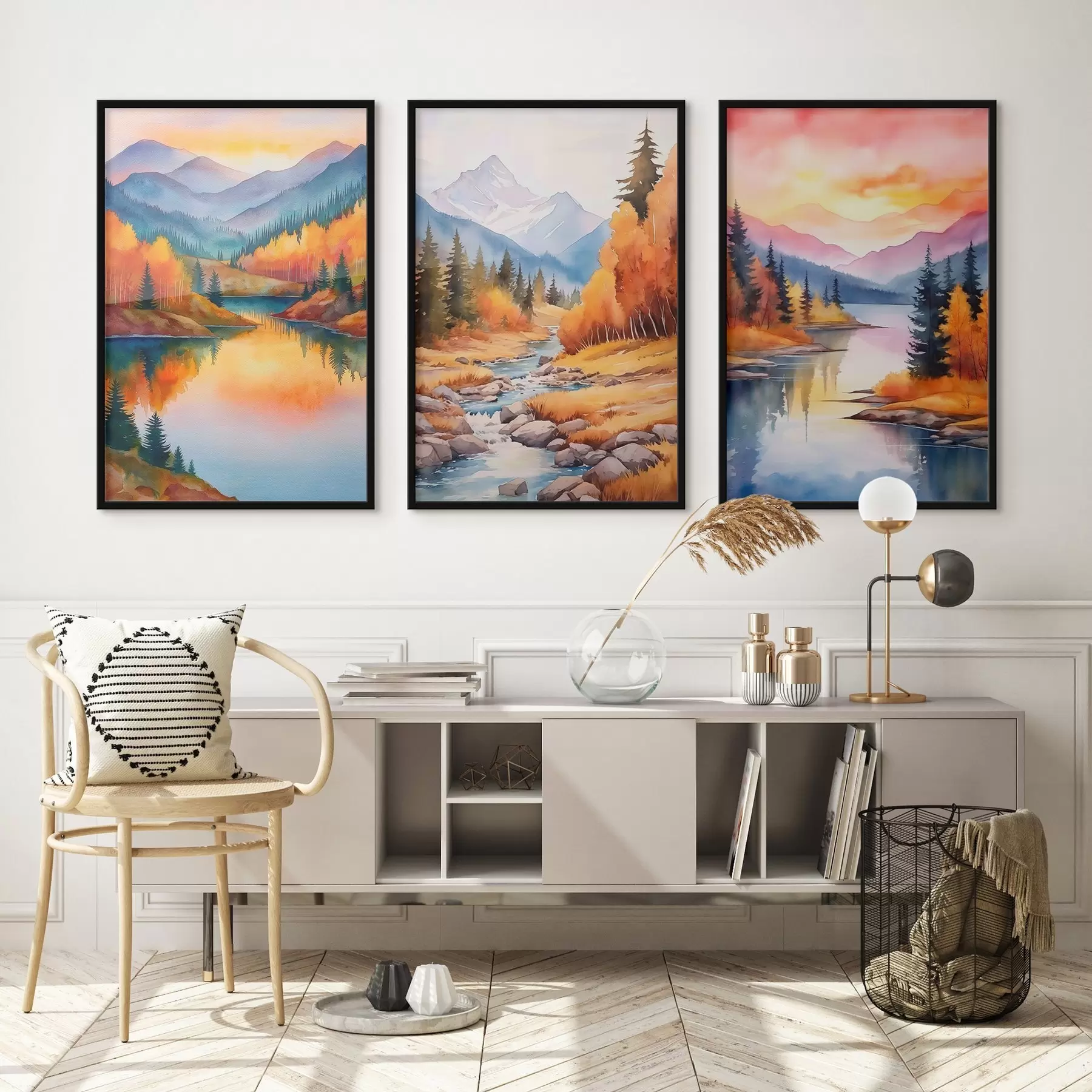 Fototapete Herbstliche Berglandschaft in warmen Sonnenuntergangsfarben d00930