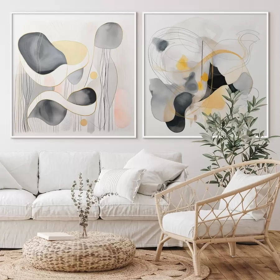 Fototapete Monochrom und gelbe Akzente im abstrakten Stil d00905