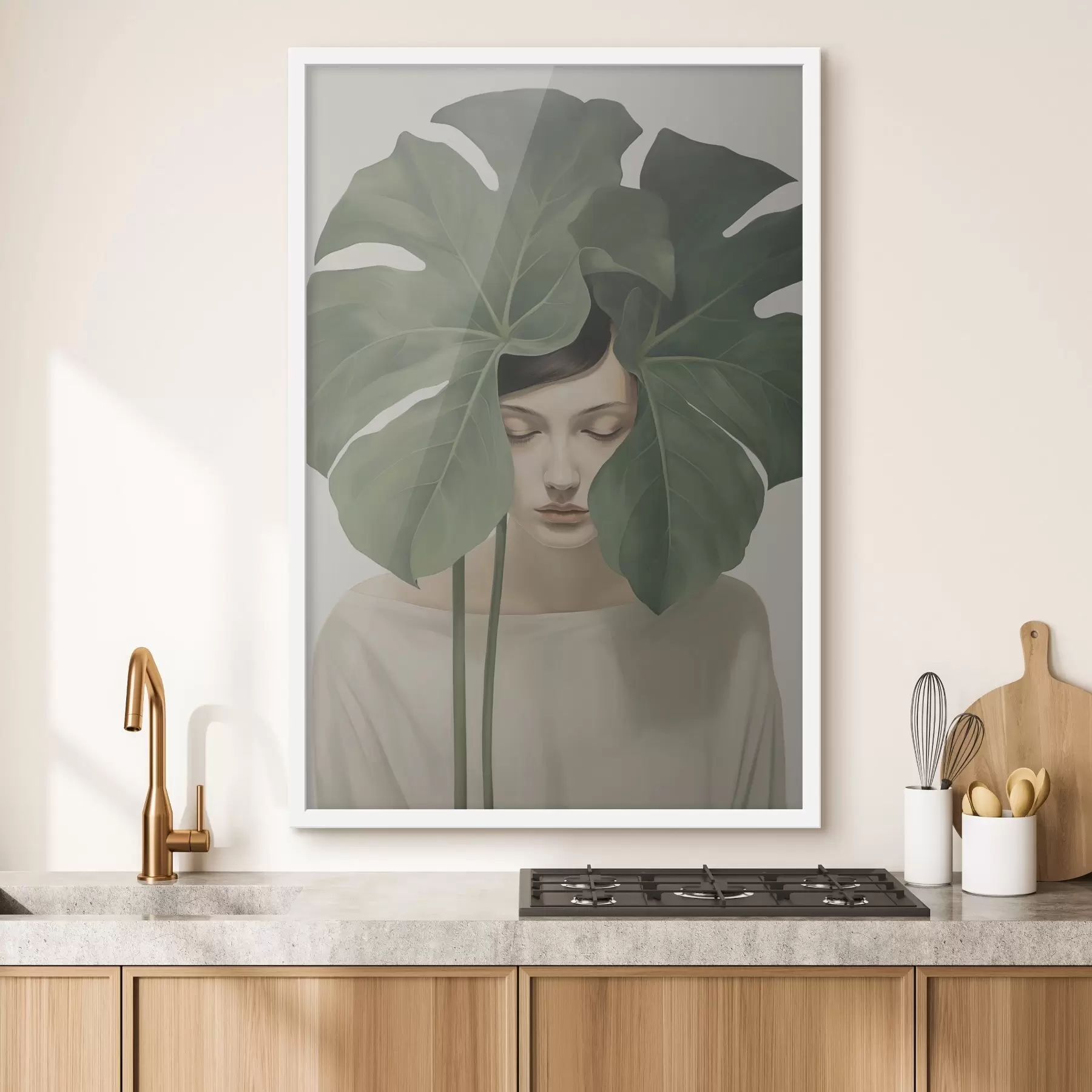 Fototapete Mädchen mit tropischen Blättern f47335