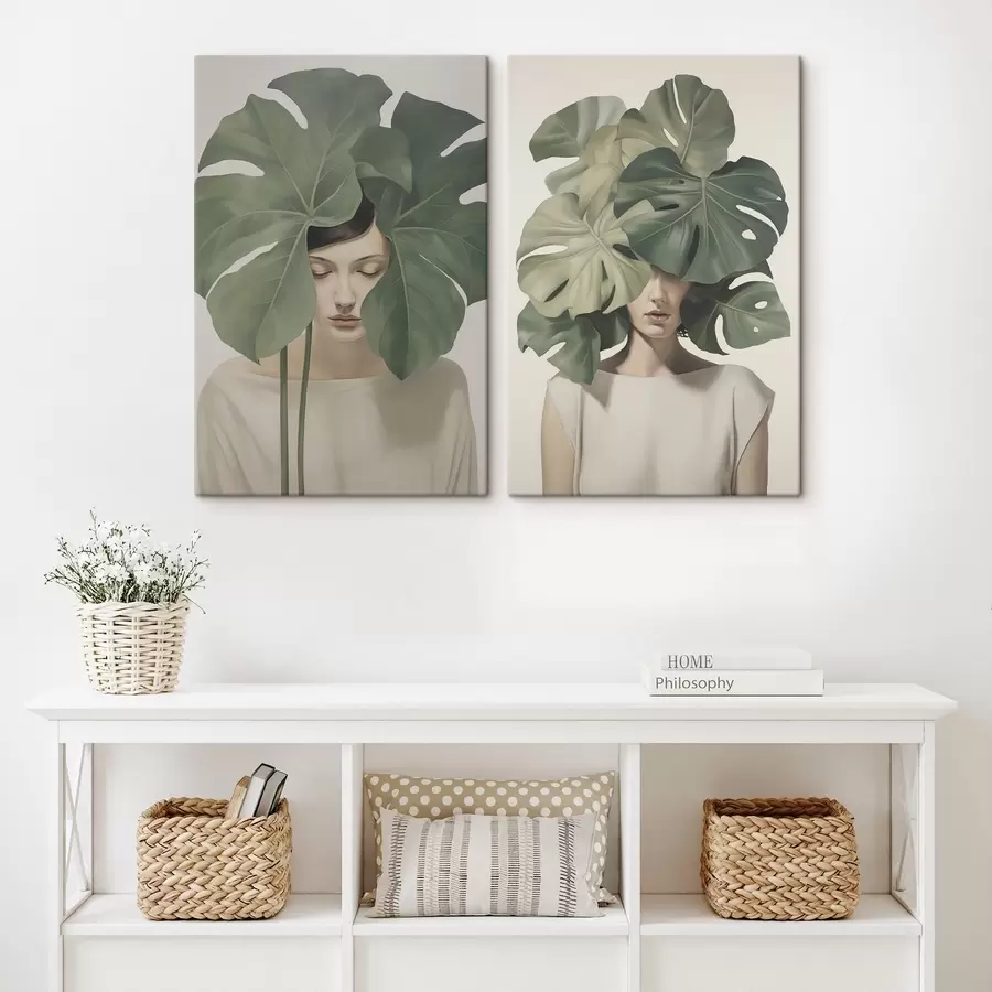 Wandbilder Mädchen mit Blättern m01185