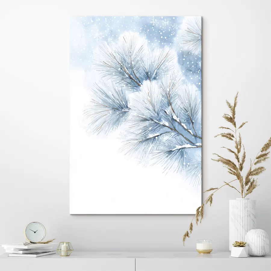 Wandbilder Schneebedeckter Kiefernzweig im Aquarellstil s47114