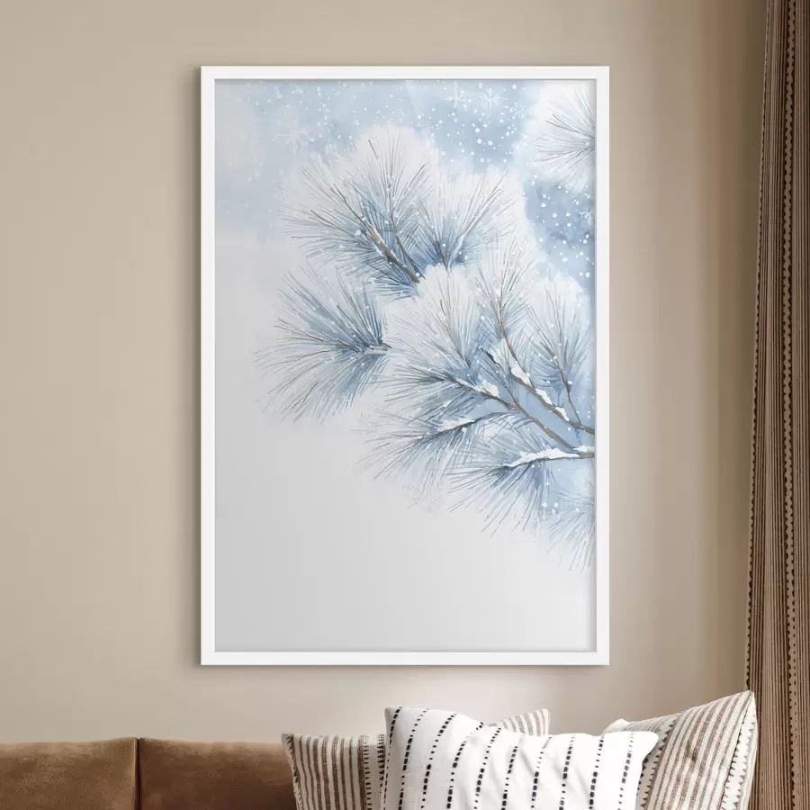 Fototapete Schneebedeckter Kiefernzweig im Aquarellstil f47114