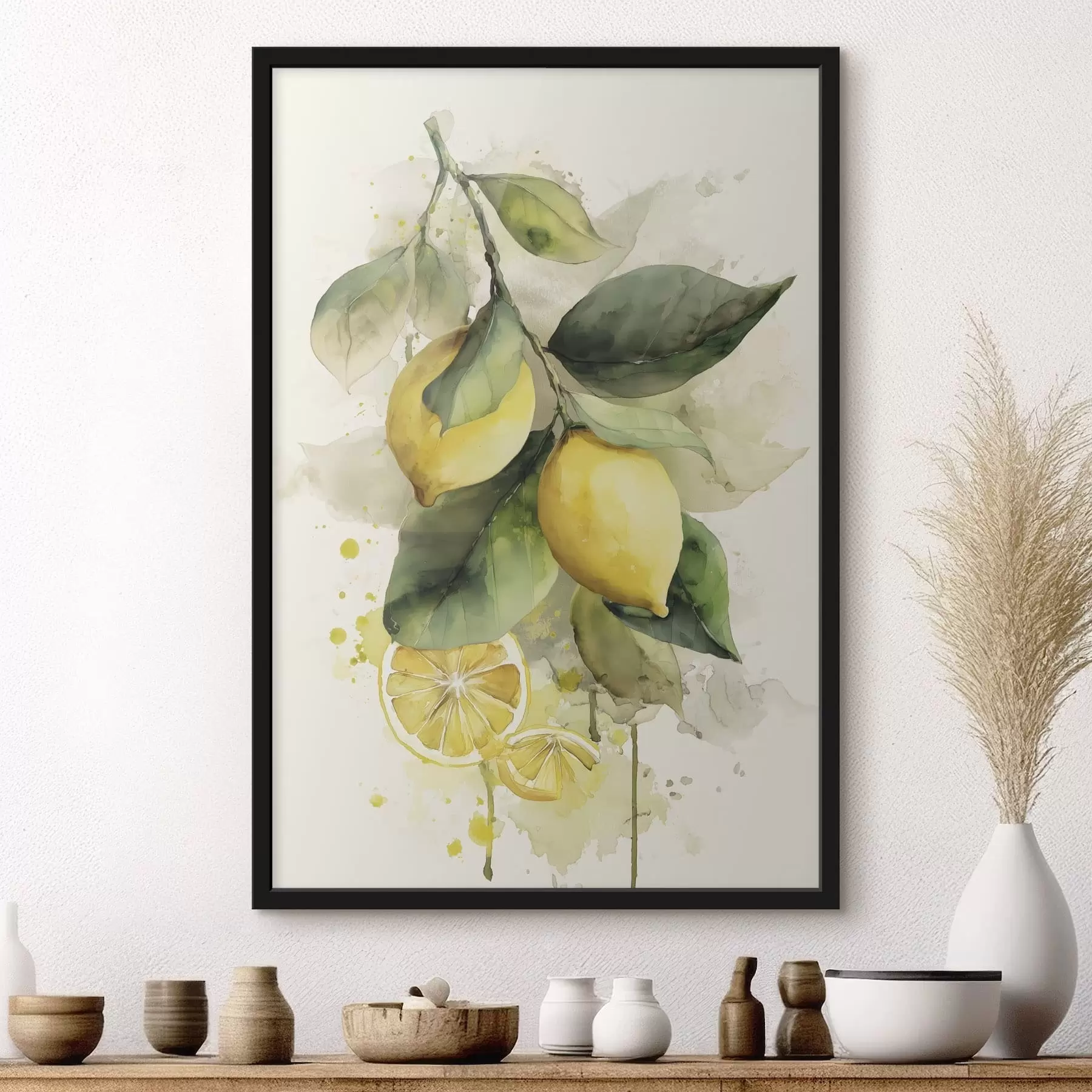 Fototapete Zweig mit Zitronen im Aquarellstil f47123