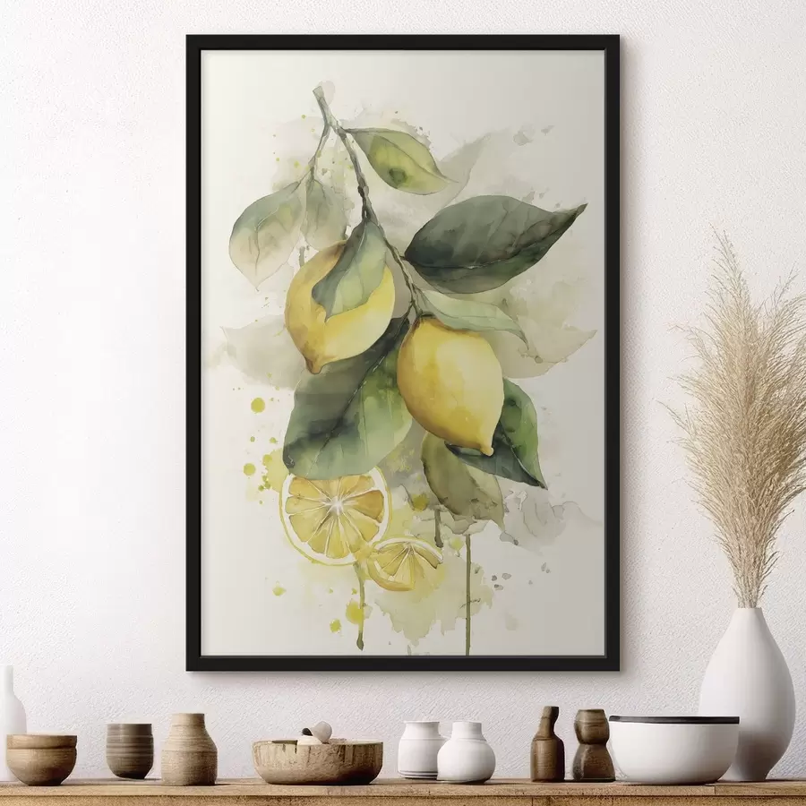 Fototapete Zweig mit Zitronen im Aquarellstil f47123