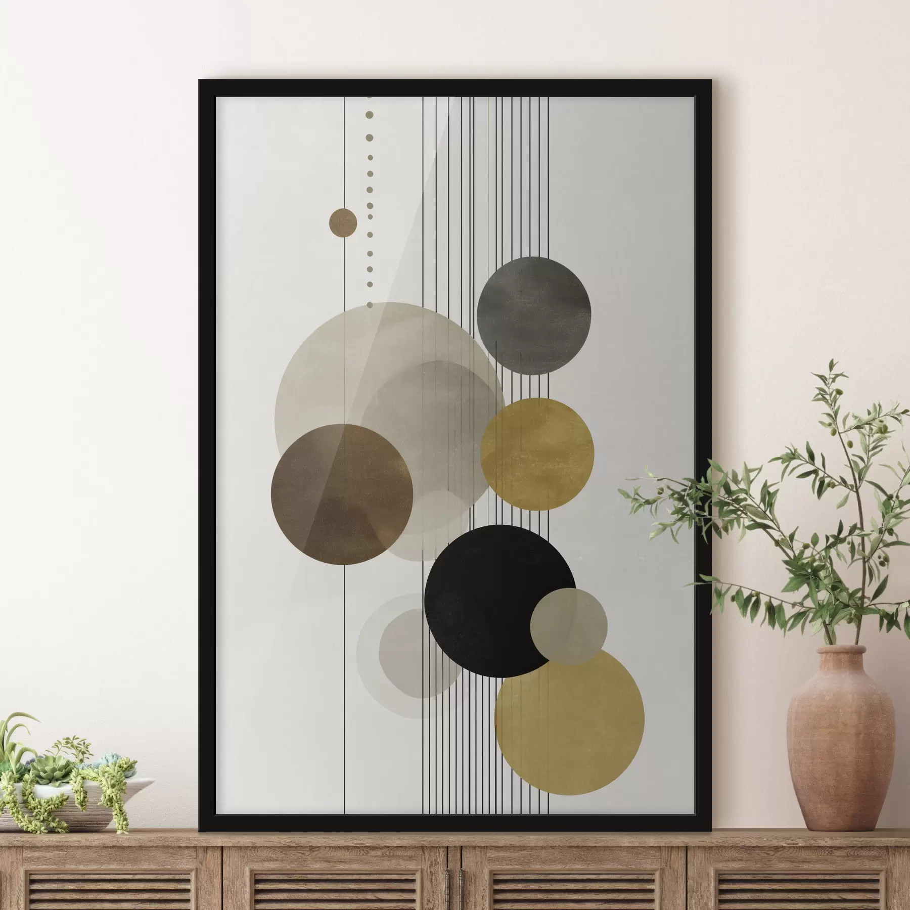 Fototapete Abstraktion mit Kreisen und Linien in warmen Farben f47237