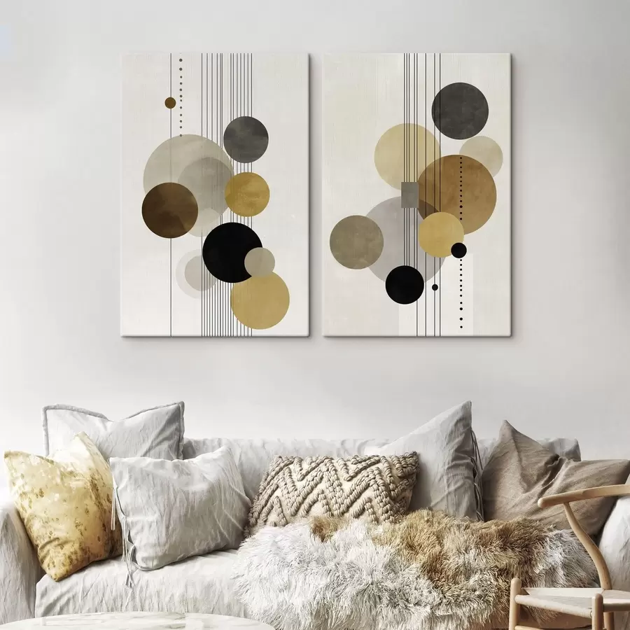 Wandbilder Abstraktion mit Kreisen und Linien in warmen Farben m01182