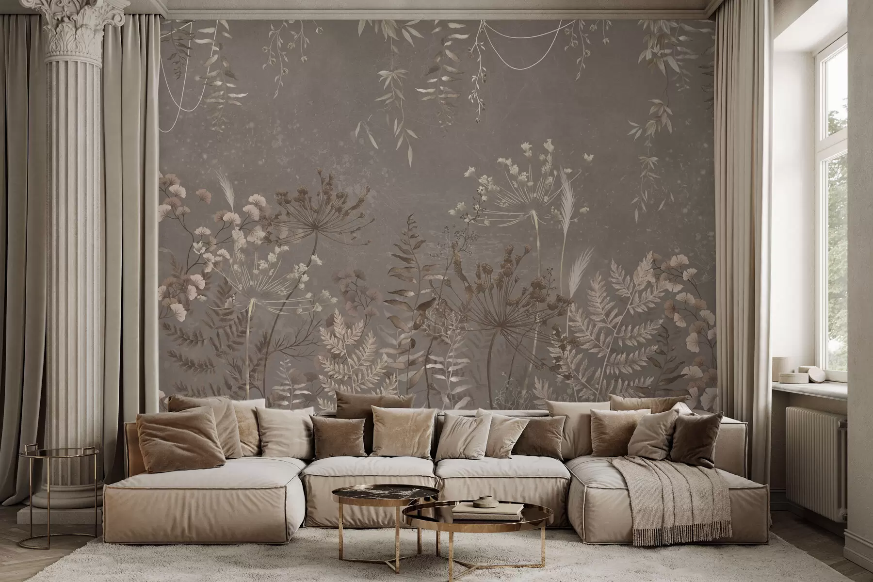 Fototapete Leichtes botanisches Muster mit Blumen und Blättern w05092v1