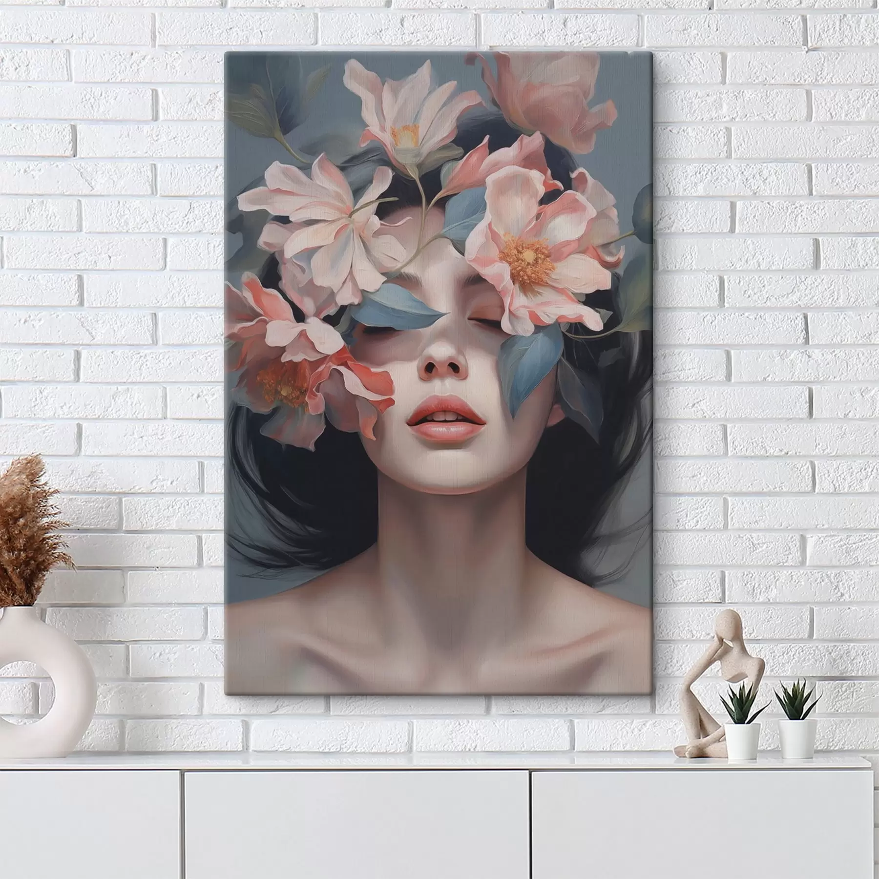 Wandbilder Abstraktes Frauenporträt mit Blumen s47488