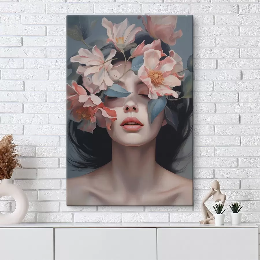 Wandbilder Abstraktes Frauenporträt mit Blumen s47488