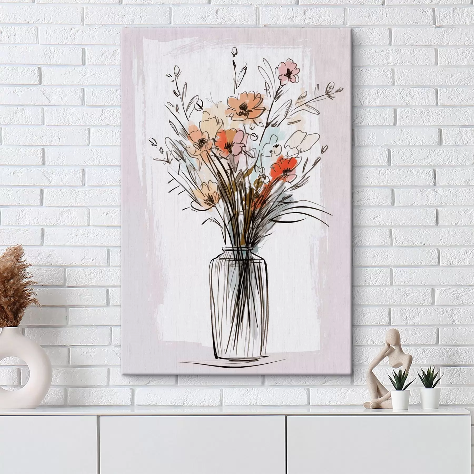 Wandbilder Blumen in einer Vase, Nachahmung einer Zeichnung s47495