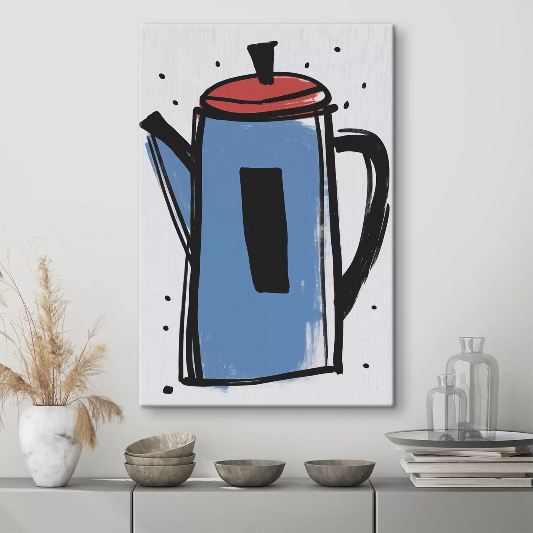 Wandbilder Kaffeekanne, Nachahmung einer primitiven Zeichnung s47496