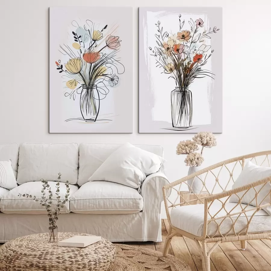 Wandbilder Blumen in einer Vase, Nachahmung einer Zeichnung m01224